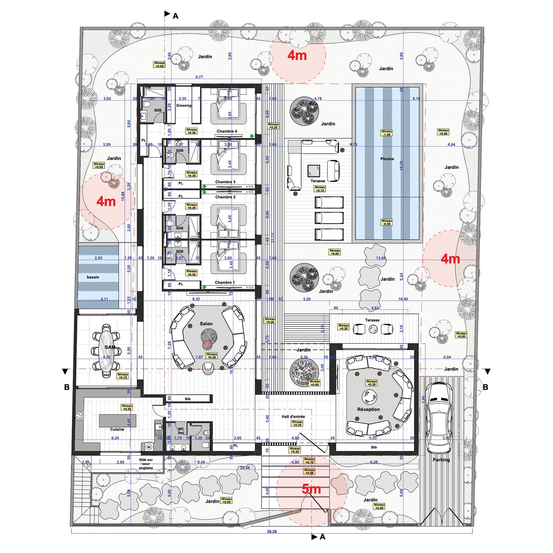 Plan du rez-de-chaussée de la villa plain-pied — Terrafino Villas Marrakech